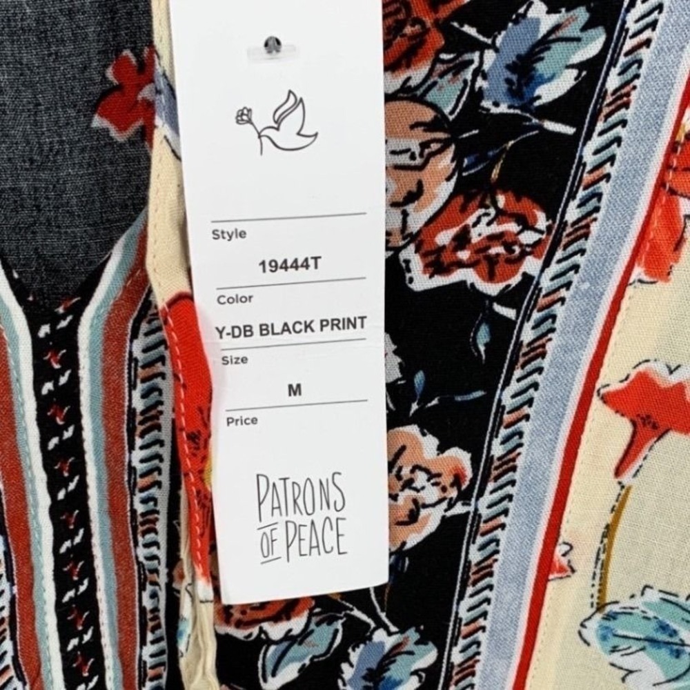 Patrons of Peace Floral Mixed Print Babydoll Tunic Dress Black Red Medium - Picture 6 of 7